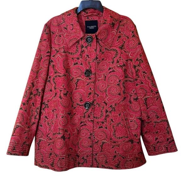 Talbots Pink Paisley Retro Looking  Style 3 Botton Oversized Jacket Sz Large - Picture 1 of 4